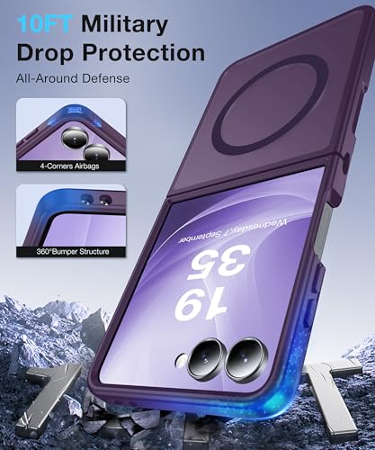Image of Magnetic for Samsung Galaxy Z Flip 7 Case [Compatible with MagSafe][Anti-Fingerprint][Military Grade Drop Proof] Translucent Hard Back&Soft Silicone Bumper for Flip 7 Phone Case,Fantasy Purple