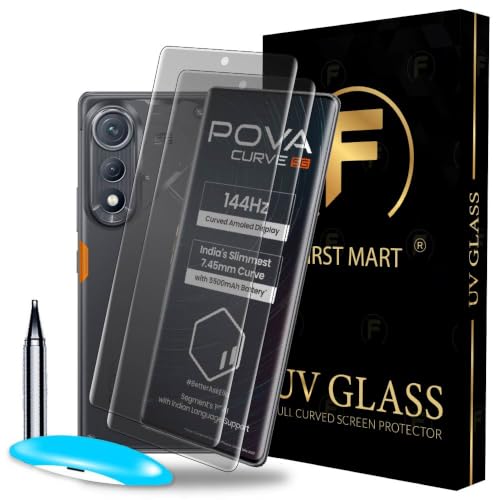 Image of FIRST MART Matte UV Tempered Glass for Lava Agni 2 & Pova Curve 5G, 2 Pack | Anti-Glare Curved Screen Protector, 9H Scratch Resistant, Fingerprint Compatible, Case-Friendly