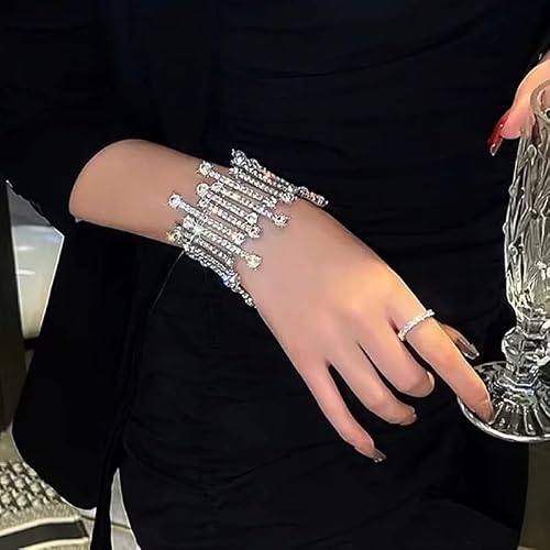 Jojomina Silver Crystal Stretch Rhinestone Bracelet For Women Girl Arm Cuff Prom Bridal Bracelet For Party Wedding Dating #TOP2