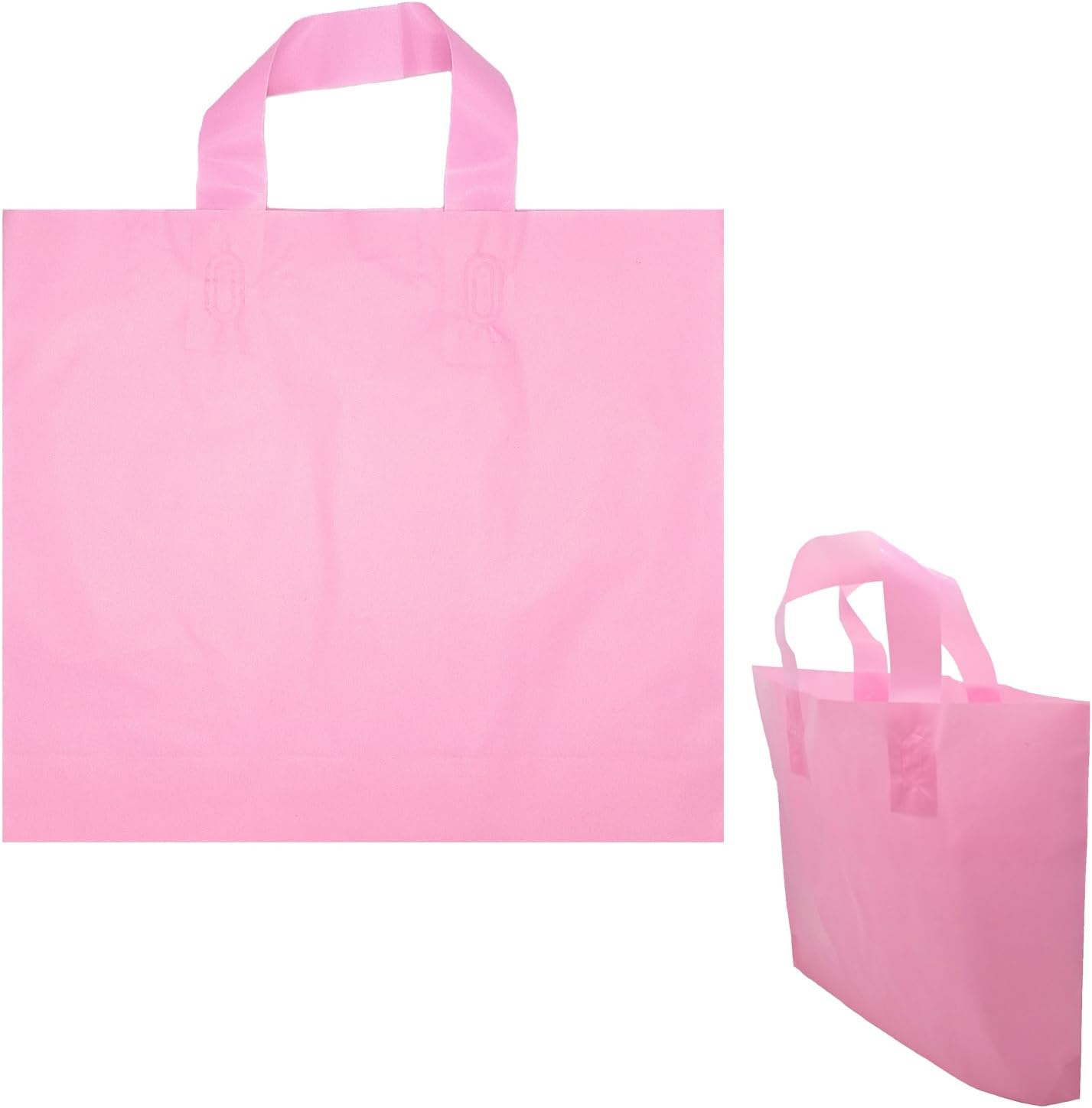 MDJ 50 Pack of 12×10 and 3″ Gusset HDPE Merchandise Plastic Bags with Loop Handles, Strong, Durable, and Tear Resistant Bags for Small Business, Shopping, Retail, Boutiques, Gift Bags(Light Pink)