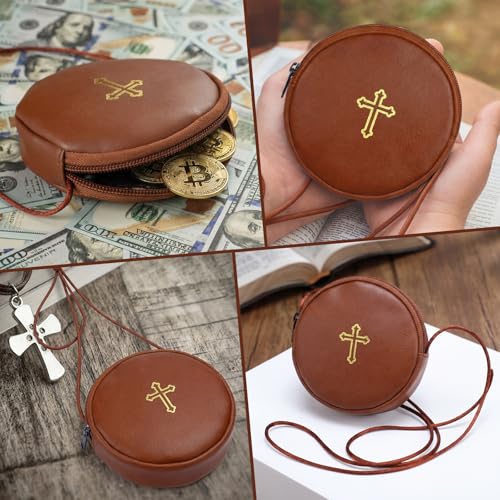 Image of Leather Communion Burse for Pyx, Catholic Pyx Case with Strap for Communion Host Priests Deacons Gifts