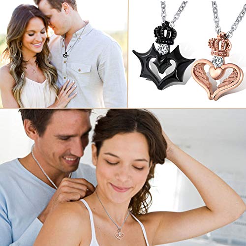 Aienid Couple Necklace Set For His And Hers Queen And King Necklaces Stainless Steel Devil And Angel Crown #TOP1