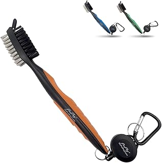 ProPlay Golf Club Brush and Groove Cleaner - Retractable Zip-line Aluminum Carabiner | Lightweight and Ergonomic Design | Easily Attaches to Golf Bag