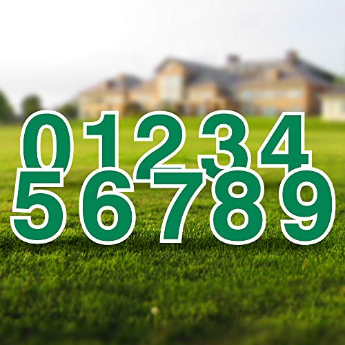 Vispronet Numbers Yard Sign Set – Includes All Numbers 0-9 – 10pcs Total – Includes One of Each Number 0-9 – Weather-Resistant Corrugated Plastic (Green)