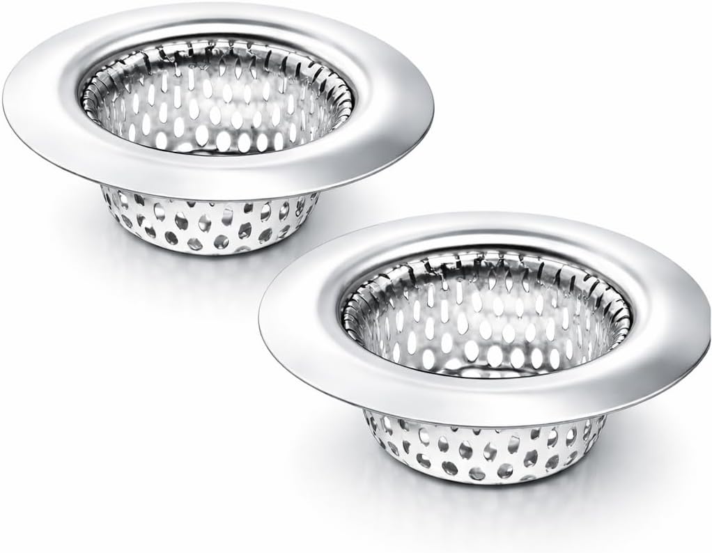 Apartment Sink Strainers 2-Pack - RV Kitchen Bathroom Drain Sink Drain Strainers Mobile Home - 2.25” Stainless Steel Hair Catcher
