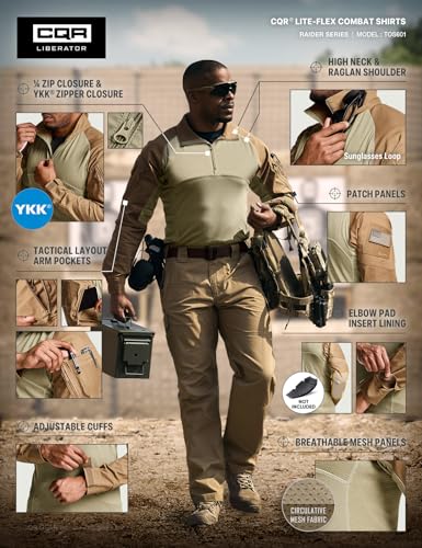 image for CQR Men's Combat Shirt Tactical 1/4 Zip Long Sleeve Military BDU Shirt