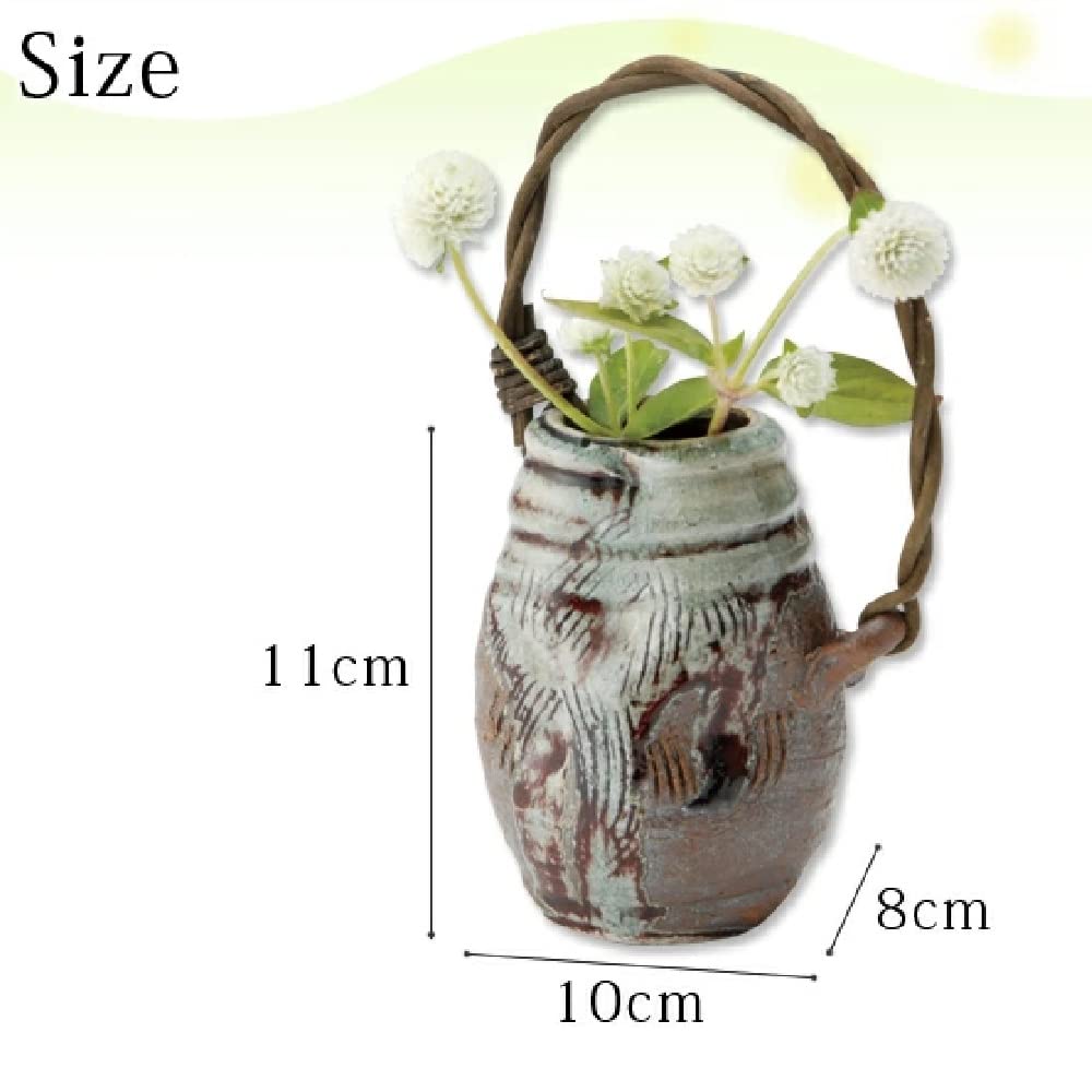 信楽焼手造りつる付き花器 信楽焼 花器 ツル付 刷毛目 土瓶型 在庫数限り 陶器 花瓶 生け花