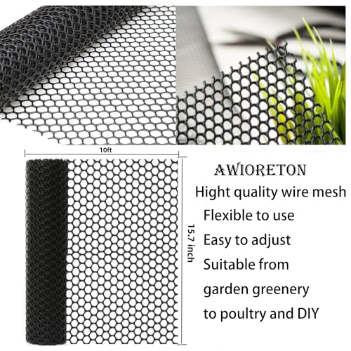 Chicken Wire Fence Mesh, Plastic Hexagonal Fencing for Gardening with Zip Ties, 15.7IN x 10FT Black Poultry Fencing,Garden Netting, Chicken Wire Frame for Crafts, Floral Netting