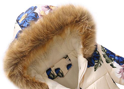 Girl's Winter Coat Faux Furry Hooded Jacket Kids Toddler Flower Parka Zip Up Fleece Outwear Warm Light Puffer Jacket4
