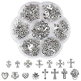 PHYNDR 75 Pièces Breloques pour Ongles Croix Argent Charme avec Coeurs Gothiques Rétro Punk Crânes Deco Ongle Nail Art