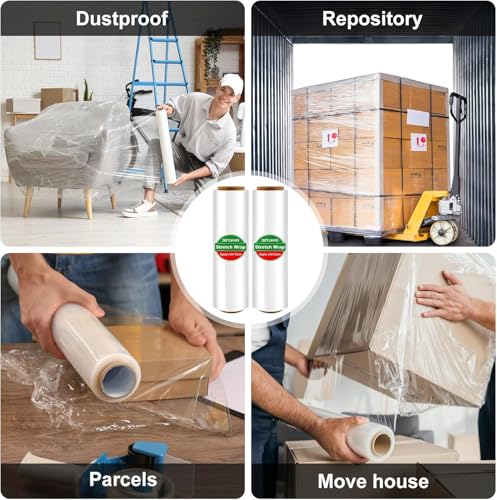 Image of Stretch Wrap, 18 Inch x 2000ft Shrink Wrap Roll, 80 Gauge Stretch Film, Pallet Wrap Stretch Film, Plastic Wrap for Pallet Wrapping Shipping Moving (1PCS)