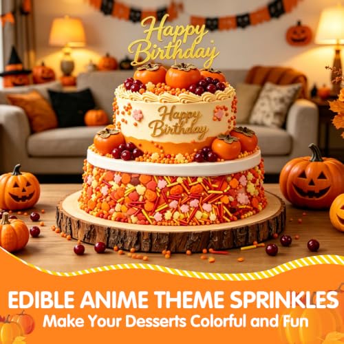 Image of Fall Party Edible Maple Leaf Pumpkin Jimmies Sprinkles,Halloween Decoration | 130g,Cakes Cookies Cupcakes Topper,Thanksgiving,Graduation Birthday Party Baking Decorating,Themed Holiday Dessert Supplies