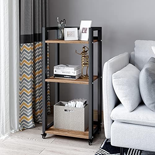 PUNCIA 3-Tier Movable Printer Stand with Storage Rolling Floor-Standing Deskside Shredder Computer Host Stand Adjustable Storage Shelf Rack on Wheels for Office Supplies Fax Scanner File Book