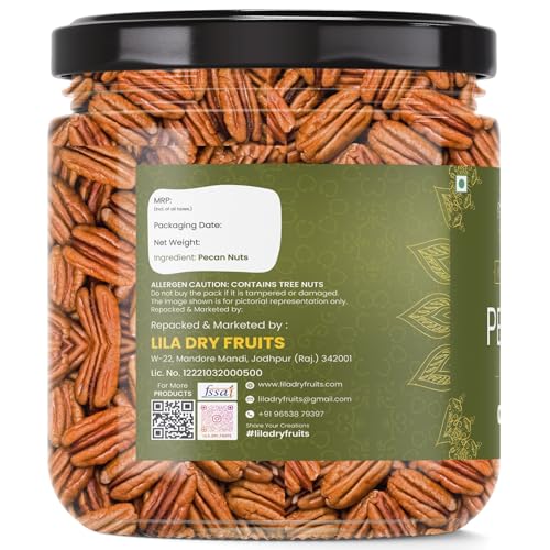 Image of LILA DRY FRUITS Pecan Nuts 500 Grams | American Raw Nut Naturally Delicious Healthy Snack for Cooking and Baking | Rich in Protein and Fibre | Premium Exotic Dry Fruit Perfect for Giftings