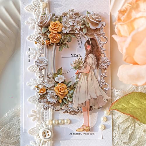 Image of HASTHIP 60Pcs Embossed Flower Lace Frame Scrapbook Paper, 6 Styles Hollowing Relief Flowers Vintage Paper Floral Window Frame Collage Paper Decorative Paper For Junk Journal Crafts Scrapbook