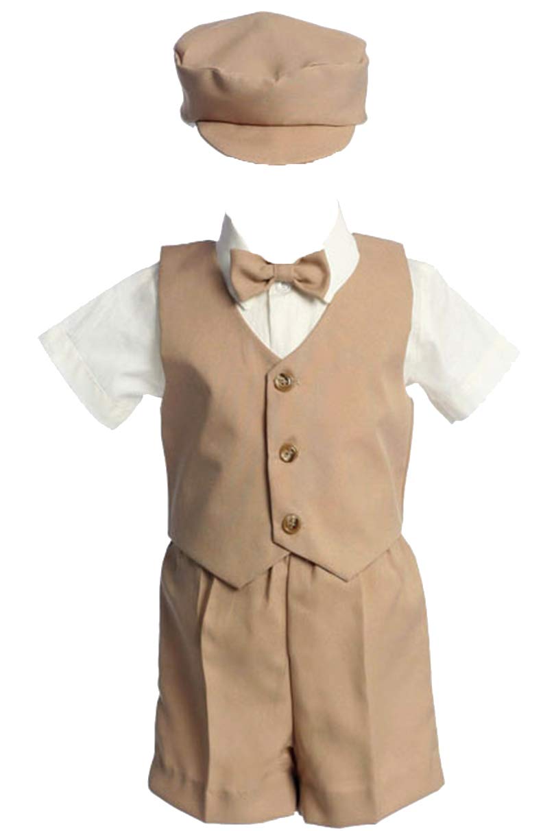 Lito Toddler Boys Khaki Vest Shorts Easter Ring Bearer Suit 4T