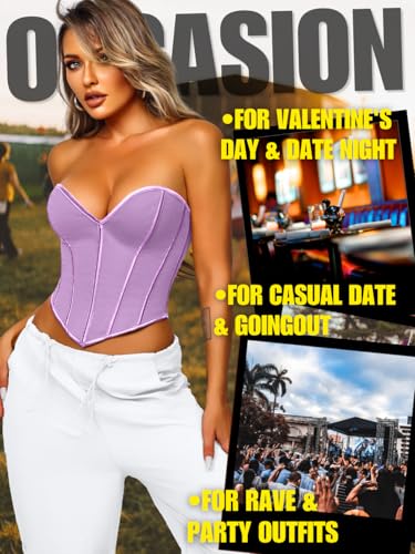Image of ChiaoLezhee Heart Corset Top For Women, Sexy Concert Outfits Going Out, Strapless Crop Top, Overbust Bustier