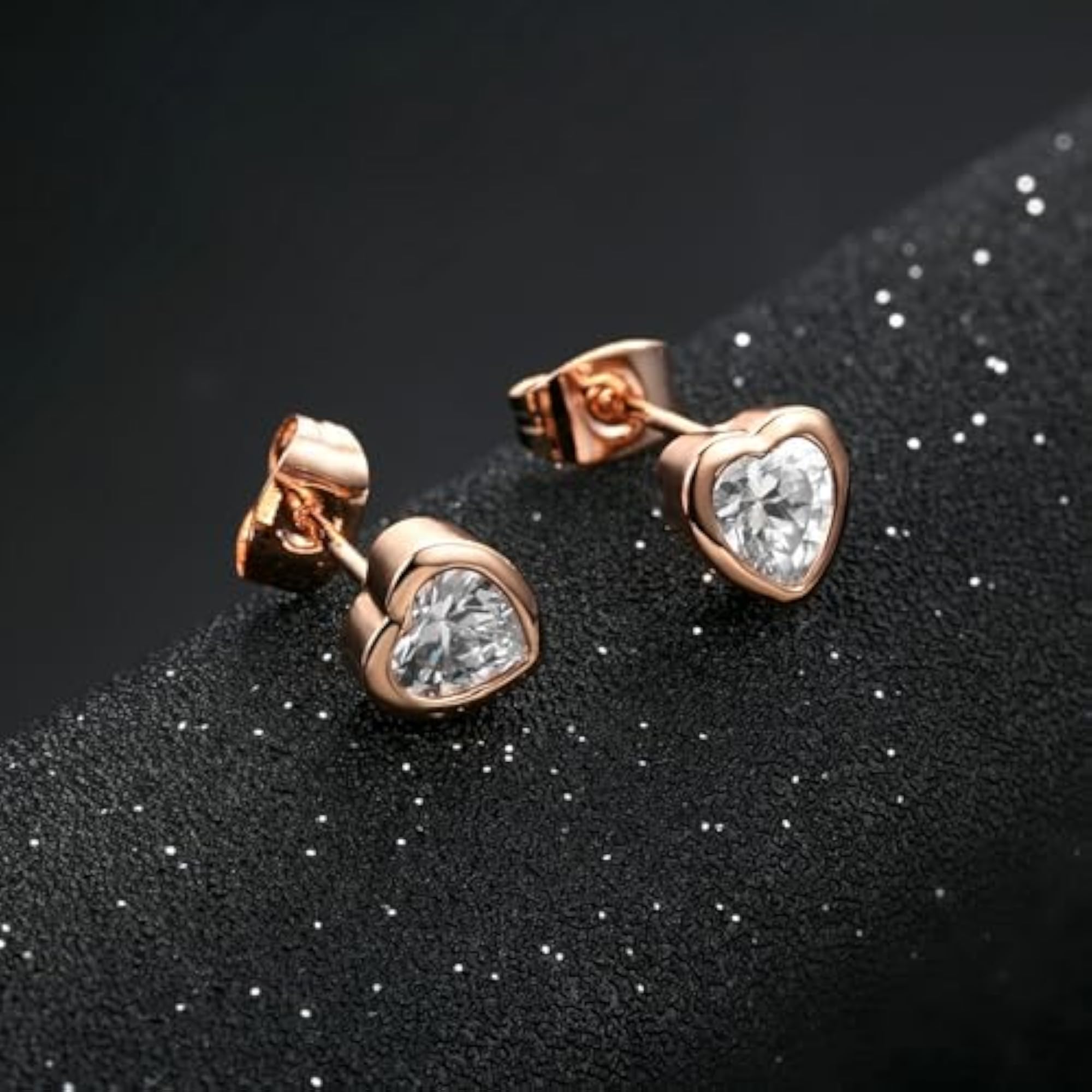 Heart Shape Cubic Zirconia Pendant Chain Stud Earrings Set