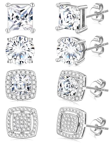 Shakalaka Stud Earrings for Women Mens Cubic Zirconia Earrings Studs with Hypoallergenic 925 Sterling Silver Earring Pin