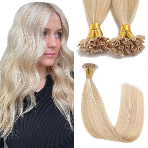 Sindra Caramel Blonde Mixed Bleach Blonde Hair Extensions U Tip 14 Inch 40 Grams U Tip Human Hair Extensions Straight 50 Strands #27/613 14inch