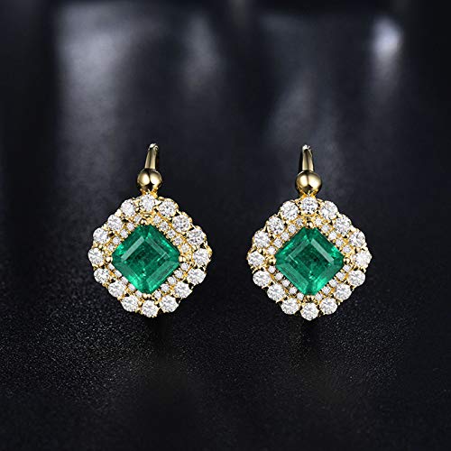 Daesar 18K Gold Earrings For Women, 2.6Ct Emerald Diamond Earrings Women Studs Hoop Earrings Yellow Gold #TOP3