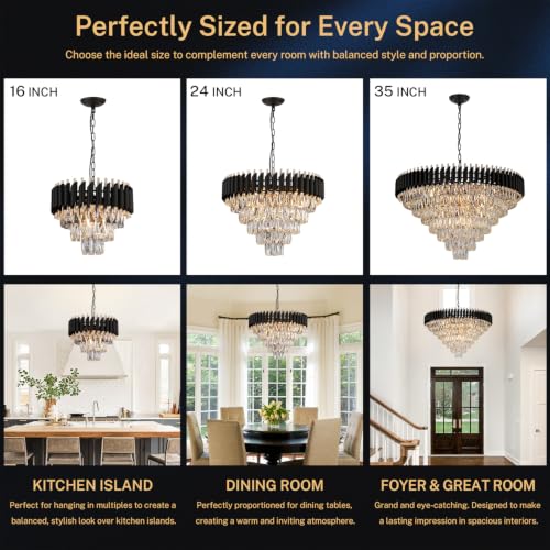 Image of Black and Gold Crystal Chandeliers 30 inch Modern Dining Room Chandelier Round