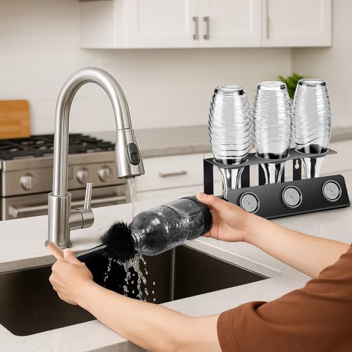 vinlley Die 35 cm Bürste ist ideal für Sodastream-Glas- und Duo-Kunststoffflaschen. Sie hat Harte Borsten und einen weichen Schwamm, reinigt kraftvoll, ohne die Flasche zu beschädigen, 1 Pack Schwarz