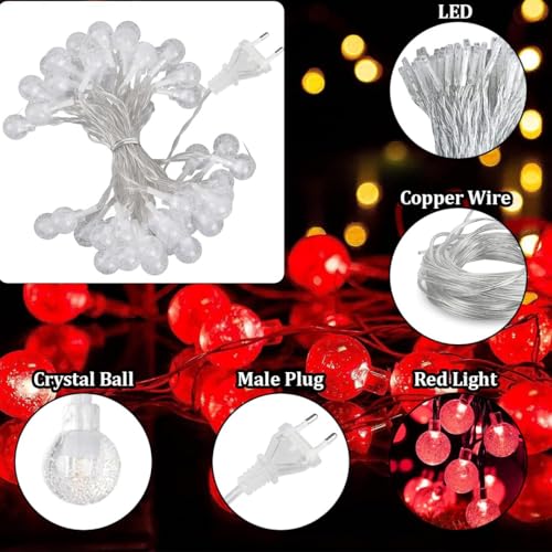 Image of fizzytech Crystal Ball String Lights - 30 LED, 6 Meter Decorative Fairy Lights for Bedroom, Living Room, Diwali, Christmas, Wedding, Party & Home Decoration (Red)