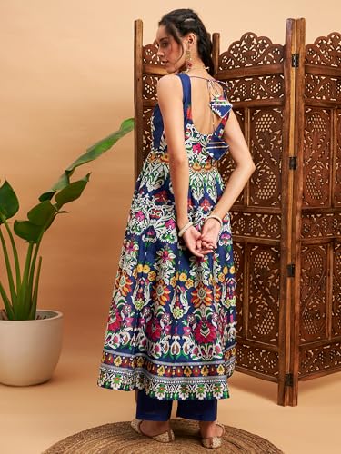 Image of Women Floral Sleeveless Anarkali Maxi Kurta
