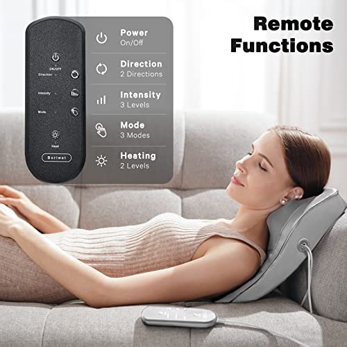 Image of Boriwat Back Massager with Heat, 3D Kneading Massage Pillow for Back, Neck, Shoulder, Leg Pain Relief Deep Tissue, Gifts for Women Men Mom Dad(Light Gray)