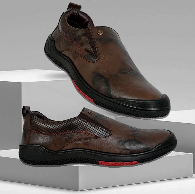 Image of Allen Cooper Genuine Leather Casual Shoes with Ankle Support, Anti Slip Technology, Better Padded and Cotton-Like Memory Foam Cushion Insole(40182Color Options- Black /Brown, Sizes- 6,7,8,9,10)