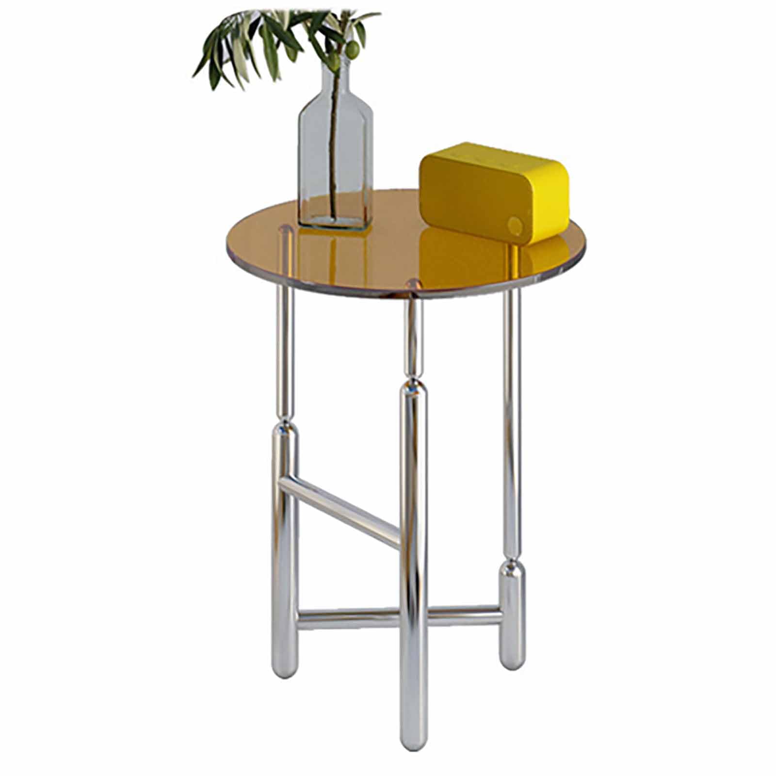Petite table basse minimaliste et table d'appoint ronde en verre jaune de salon