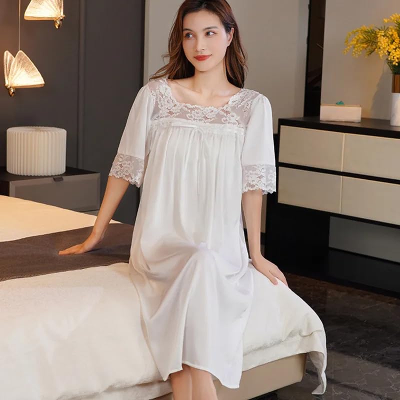 OFFSUM Camisón De Pijama De Mujer - Camisón De Cuello Cuadrado Bordado De Encaje De Malla Sexy Lencería Informal De Estilo Palaciego De Princesa De Verano Ropa De Dormir