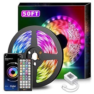 Nexillumi 50Ft LED Strip Lights Music Sync Color Changing RGB LED Strip 44-Key Remote, Sensitive Built-in Mic, App…