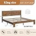 SAMTRA Wooden Bed Frame King Size with Headboard, Farmhouse Platform Bedframe with Wood Slat Support, Sturdy Framework Bed Frame, Easy Assembly (Rustic Brown)
