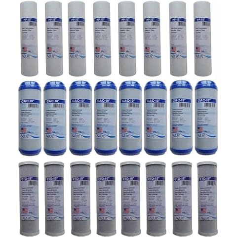 4 Years Supply (24 pcs) for 3 Stage Whole House Filtration System or Reverse Osmosis RO. Replacement Set of 3 filters: Sediment, GAC, CTO Carbon Block Cover