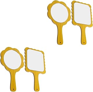 Beaupretty Pocket Mirror LED Travel Makeup Mirror 4 pcs Hand-held Makeup Mirrors Handle Wooden Cosmetic Mirrors for Men and Women Small Handheld Mirror Hand Held Mirror