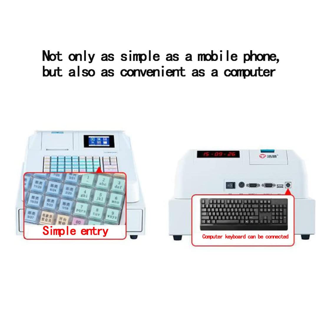 Elektronische Registrierkasse, 48 Tasten POS Registrierkasse mit 8 digitalen LED-Anzeige für Einzelhandel, Restaurant und Supermarkt Stores