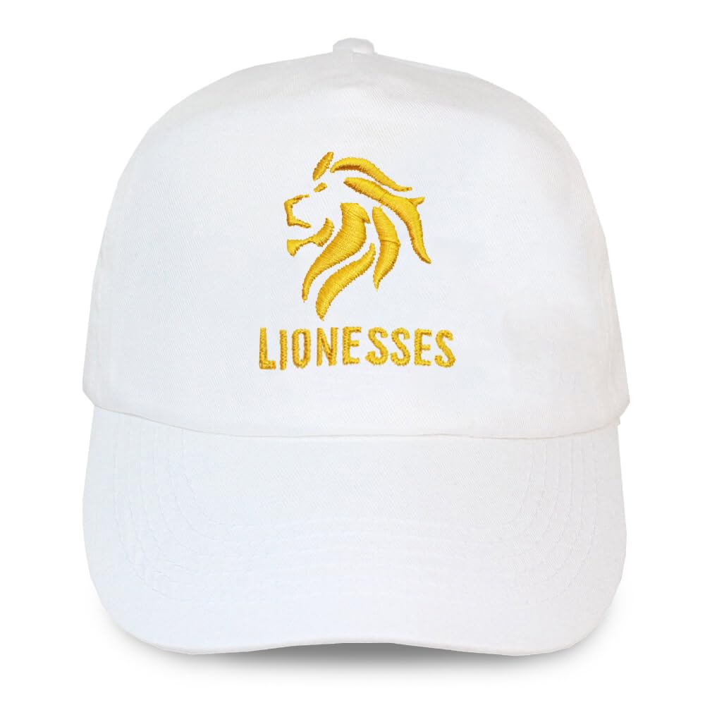 Teddyt's Women's Gold Embroidery England Lionesses Adult Embroidered White Baseball Cap Hat (Uk, Alpha, S, L, )