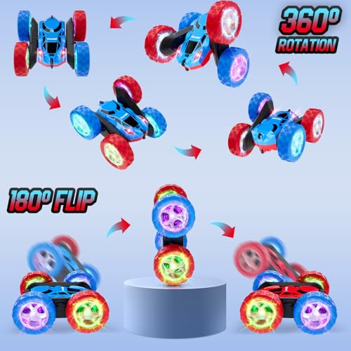 Image of Hamdol Remote Control RC Car for Kids 6-12, High-Speed 4WD Stunt Car with LED Lights & 360 Rotation, 2.4GHz Off-Road Vehicle Toy with Rechargeable Battery, Cool Valentines and Birthday Gift for Boys