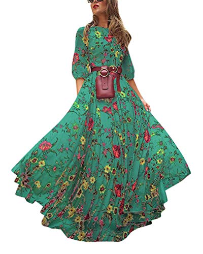 Stile: manica 3/4, stampa floreale, vestibilità ampia, abito altalena, elegante, bohémien, materiale morbido, comodo e alla moda.
