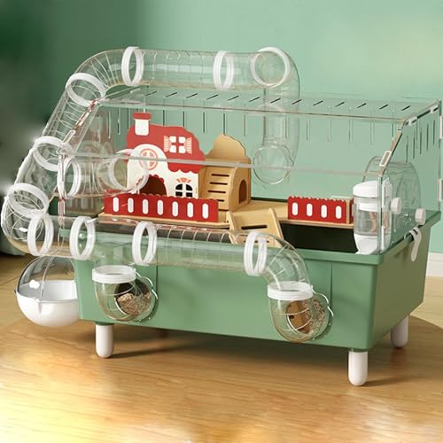 LOLLBIRD Large Hamster Cage 17x11x13 Inch Acrylic Habitat - Multi-Level Enclosure for Dwarf/Syrian Hamsters, Mice & Gerbils (Ventilated Design & Removable Base) (Greener, 17.7x11.81x13 Inch)