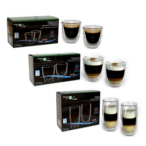 FilterLogic Thermoshield Dubbelwandig Gemengd Koffieglas Geschenkset - Cappuccino, Espresso & Latte Glazen - Ideaal voor cadeau