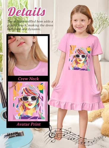 Girl Ruffle Home Dress – Kid Country Music Concert Outfit Pop Art Head Graphic Casual Wear Short Sleeve Fan Clothes2