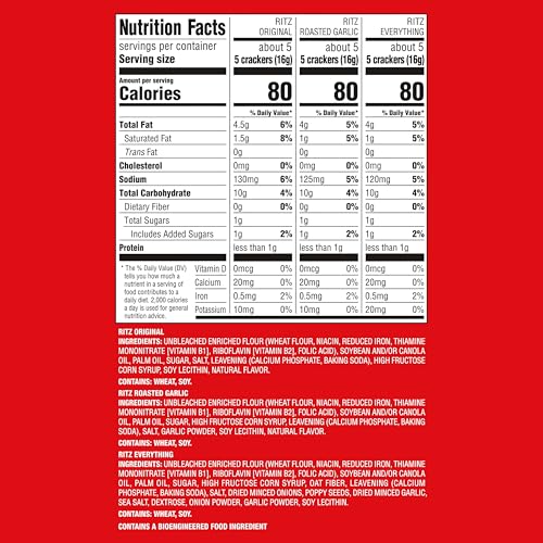 Image of RITZ Fresh Stacks Original, Everything, and Garlic Butter Crackers Variety Pack, Travel Snacks, 8.85 oz (6 Multi Snack Packs) (Pack of 2)