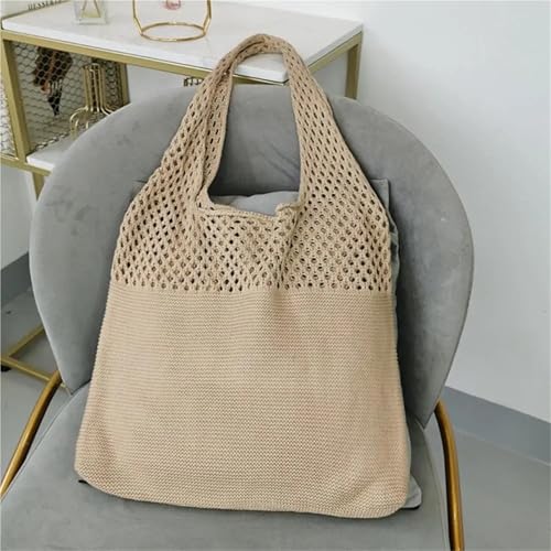 Hollow Woven Shoulder Bags Women Knitting Handbags Summer Beach Totes Travel Shopper Purse for Café, Beach(Black)2