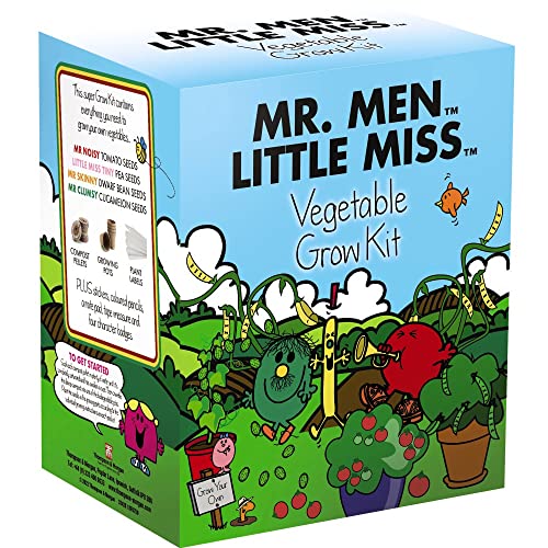 Mr Men and Little Miss Vegetable Grow Kit for Kids Contains All You Need Easy to Grow Your Own Garden Vegetables Contains Four Seed Packs Plus Compost Pots Labels Stickers 1x by Thompson and Morgan