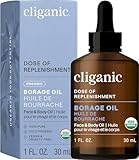 Cliganic Organic Borage Seed Oil for Face, 100% Pure (1oz) - Natural Non-GMO Cold Pressed (Packaging May Vary)