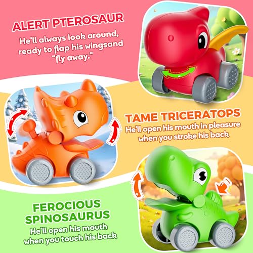 Image of Train Set for Toddlers with Steam, Music, Lights and 3 Dinosaur Cars | Electric train fun meets dinosaur play with music, lights and a gentle steam effect.