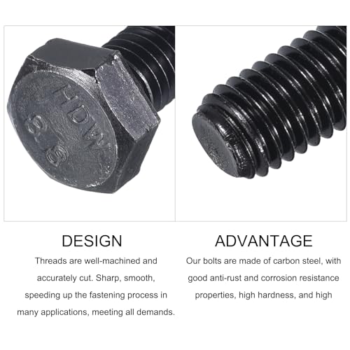 Image of METALLIXITY Hex Bolts (M10-1.5x45mm) 10Pcs, 8.8 Grade Carbon Steel Fully Threaded Black Oxide, Coarse Thread UNC Hex Head Screw Bolt - for Furniture Repair